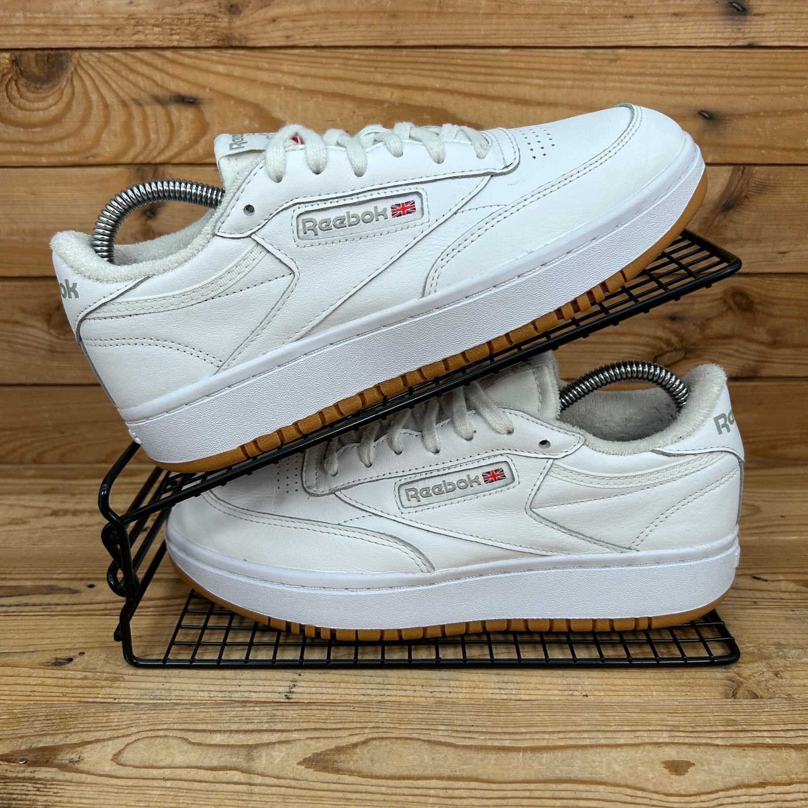 SAOLA Scarpe da ginnastica Reebok donna taglia UK 6 Club C doppia suola in gomma bianca plateau