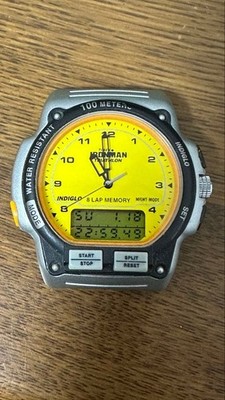 TIMEX IRONMAN Triathlon Analog & Digital Uhr mit gelbem Zifferblatt selten fu...
