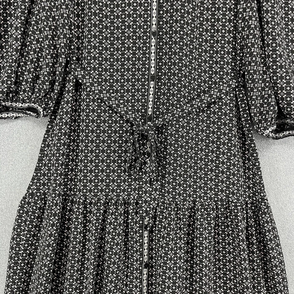 Max Studio Dress Womens Small Black Midi Tiered Puff Sleeve Tie Waist A905C3 - Image 3 of 4