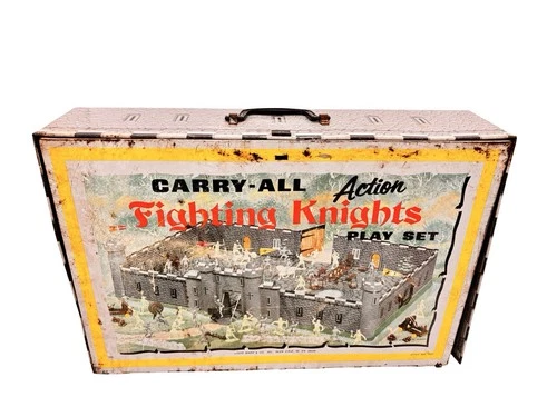 Vtg 60s Marx Carry All Action Fighting Knights Playset Castle Toys 4635 Tin