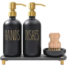 Soap Dispenser Set Comes with Stainless Pumps, Instant Dry Tray, and Dish Scr...