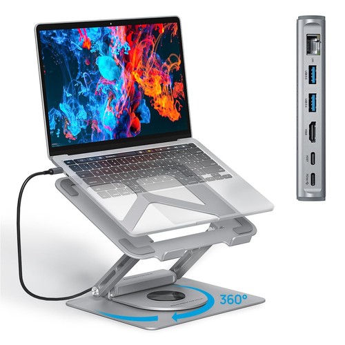 Adjustable Laptop Stand with 360 Rotating Base & USB Docking Station for MacB...