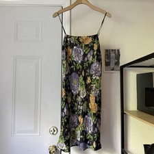 FARM RIO black purple green viscose floral slip sleeveless mini dress