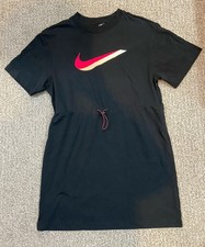 NIKE WOMEN SPORTSWEAR BLACK ICON CLASH T-SHIRT DRESS 100 COTTON Black SZ XS NWT
