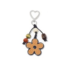 Flower Keychain For Women, Peach Blossom Heart Leather Gilding Flower Brown