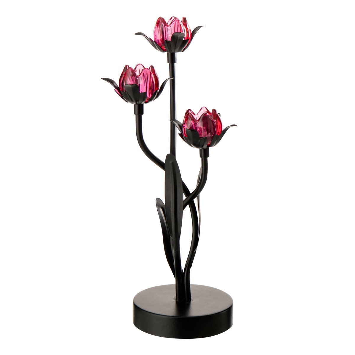 Lampe LED design Fleur 36cm en métal noir et rose aux finitions soignées