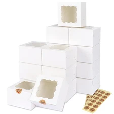 50pcs White Cookie Boxes with Window, 4x4x2.5 Inches Bakery Boxes with 5pcs S...