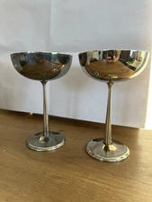 Vintage Raimond Spain Silverplate & Gold Wash Goblets Set of 2 Mid-Century