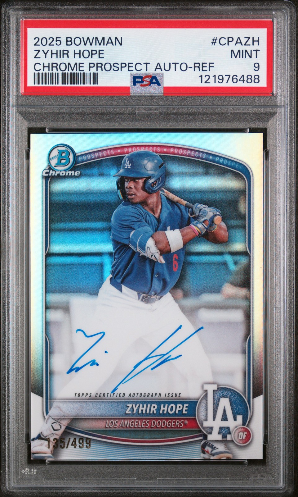 2025 BOWMAN CHROME PRSPCT AUTOS REFRACTOR #CPAZH ZYHIR HOPE 135/499 PSA 9
