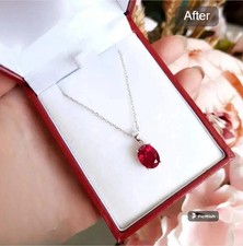 2Ct Oval Lab Created Pink Ruby Solitaire Pendant Necklace 14K White Gold Plated