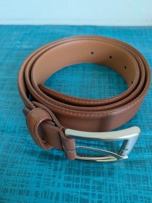 Canali Men's Tan Genuine Leather Belt Solid Brass Buckle Italy Sz 95 (38'')