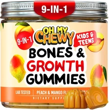 OH MY CHEWY Growth & Bones Fluffy Gummies - Growing Up Support for Kids & Tee...