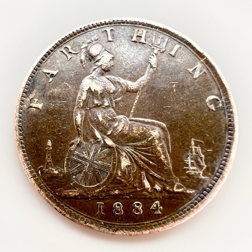 Great Britain 1 Farthing 1884 Victoria Queen KM#753 2.78gr A177 - Picture 2 of 2