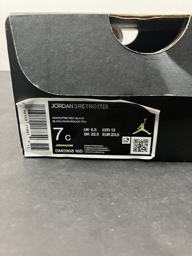 Nike Air Jordan 3 Retro Niño Pequeño Blanco Rojo Fuego Negro Talla 7C DM0968-160 - Imagen 11 de 11