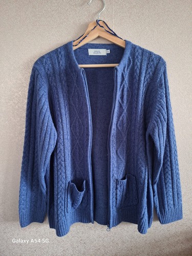 Honor Millburn EWM Damen blau Grobstrick Full Zip Herbst Cardigan Größe L 18-20