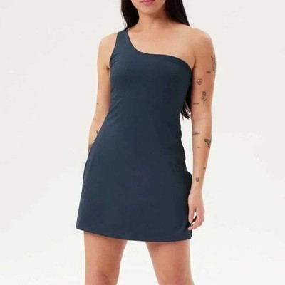 Girlfriend Collective Bianca One Shoulder Dress 5XL Blue Athletic Workout 2 in 1