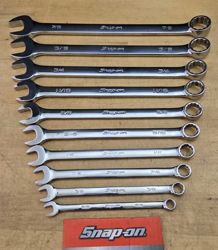 Snap On OEX710B - 10 Pc SAE Standard Handle 12Pt Combination Wrench Set NOS