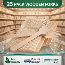 25er PACK HOLZ BESTECK GABELN 6" (15cm) FÜR PARTYS VERANSTALTUNGEN FEIERN