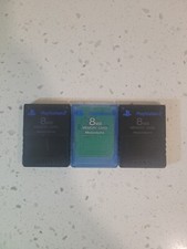 Lot of 3 OEM Sony PS2 8MB Memory Cards, 2 Black, 1 Blue