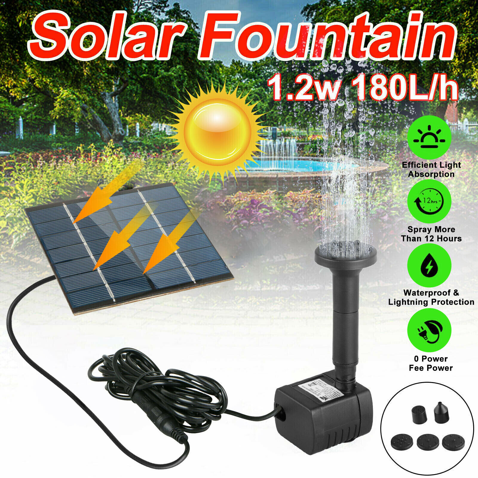 175L/h Solar Fountain Submersible Water Pump Kit Filter Panel Pool Garden Pond