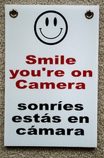 SMILE YOU'RE ON CAMERA SIGN 8"x12" w/ Grommets Security Surveillance Spanish
