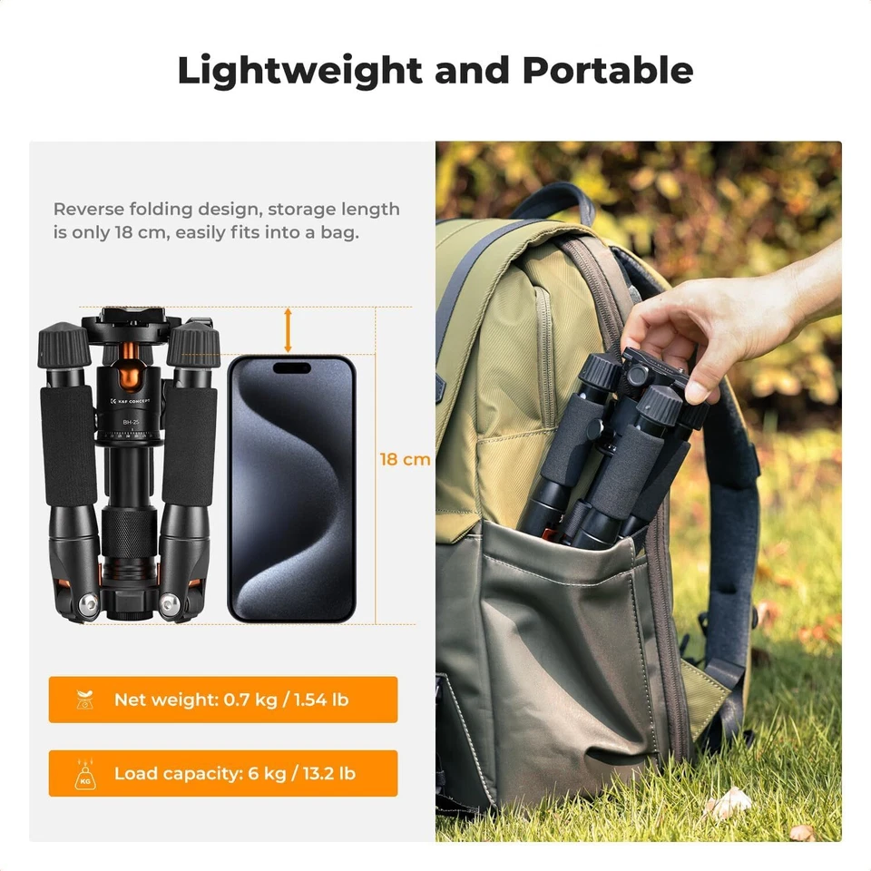 K&F Concept 52cm Mini Desktop Tripod with 360° Ball Head for Camera 6 KG Load - Image 2 of 4