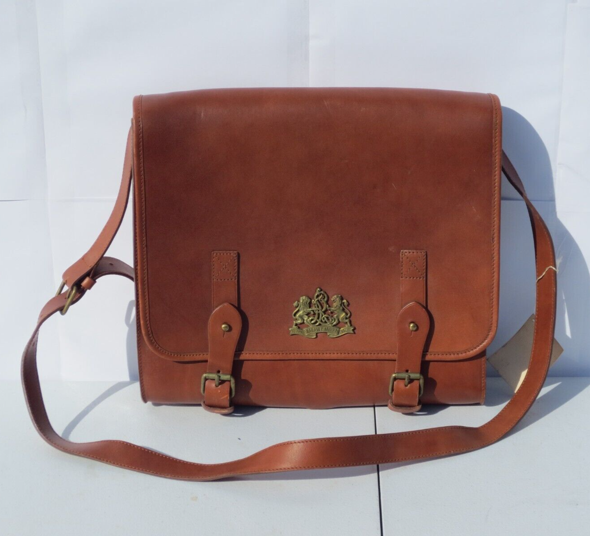 RALPH LAUREN BROWN LEATHER MESSENGER BAG 13