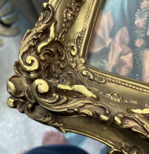 Antiker geschichteter Bilderrahmen Gold vergoldet verziert großer Gemälde 17” x 14” mit Druck - Bild 23 von 23