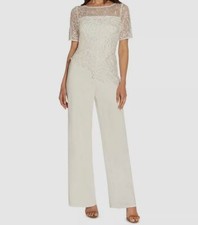 Adrianna Papell Women's White Ivory Lace-Top Jumpsuit Size 8P