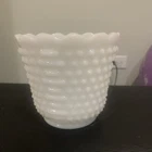 Vtg Fire King Hobnail Milk Glass Wide Mouthed Vase, Scalloped Rim Bowl 5.25”