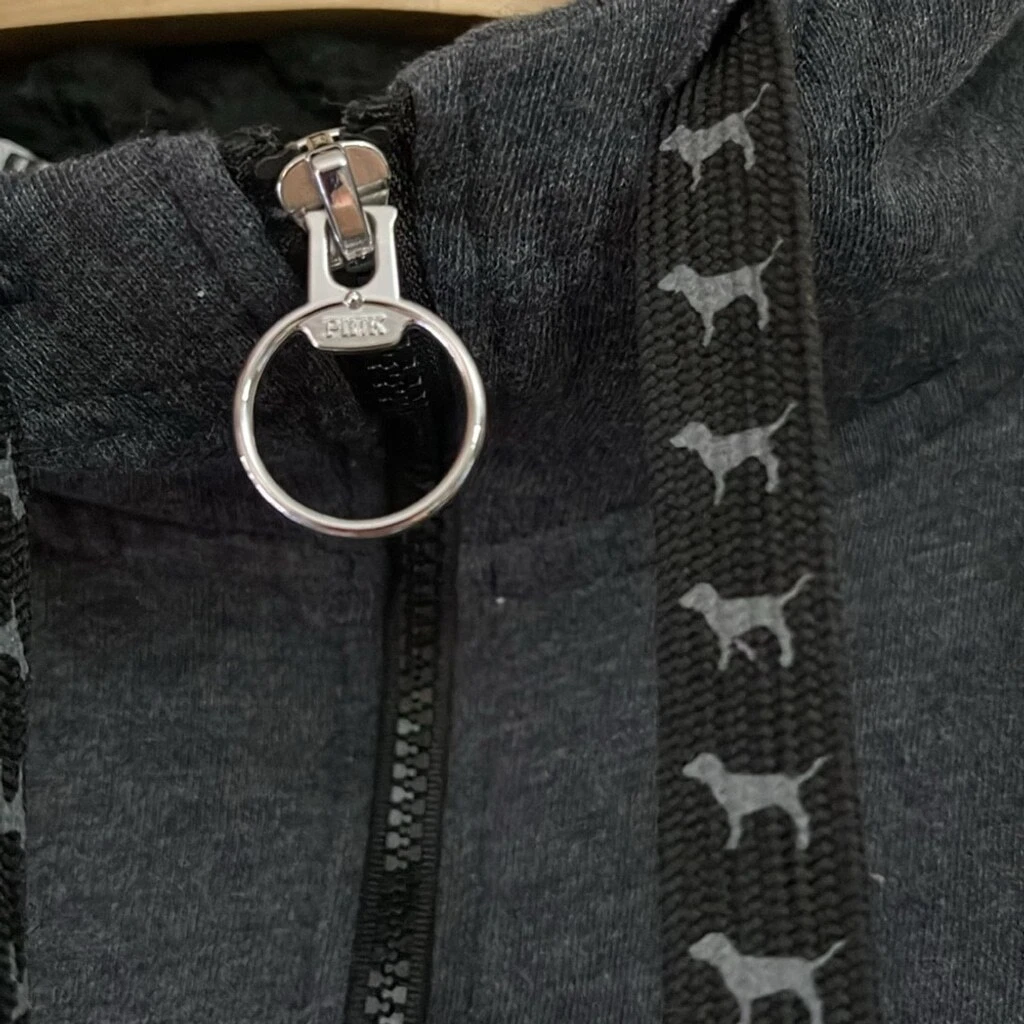 UNDERCOVER VICTORIA'S SECRET PINK Sherpa con cappuccio campus zip raso pullover felpa grigio S