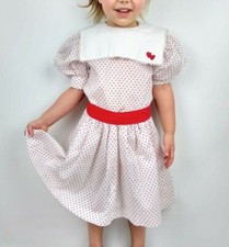 Vintage Hand-made Girls Dress Sheer Hearts Valentines Large Collar Puffy Sleeve
