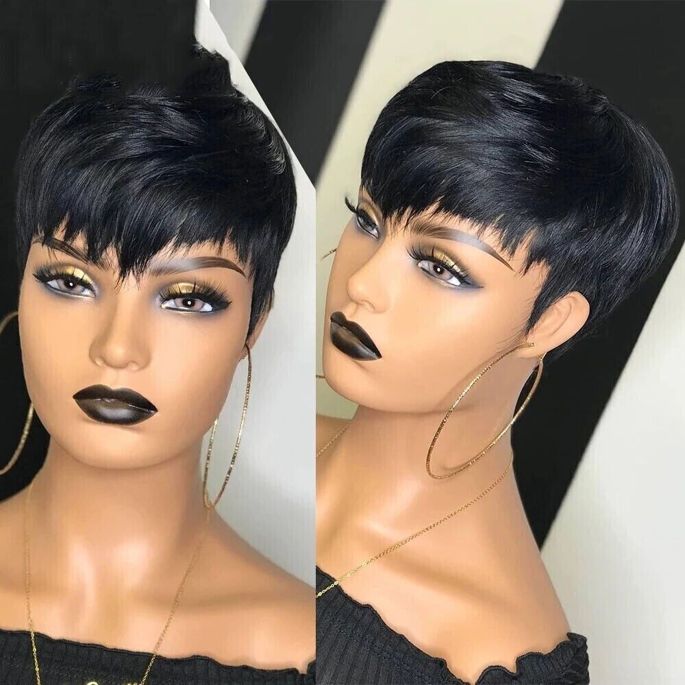 Short Black Pixie Cut Straight Human Hair Wigs Natural  display picture 3