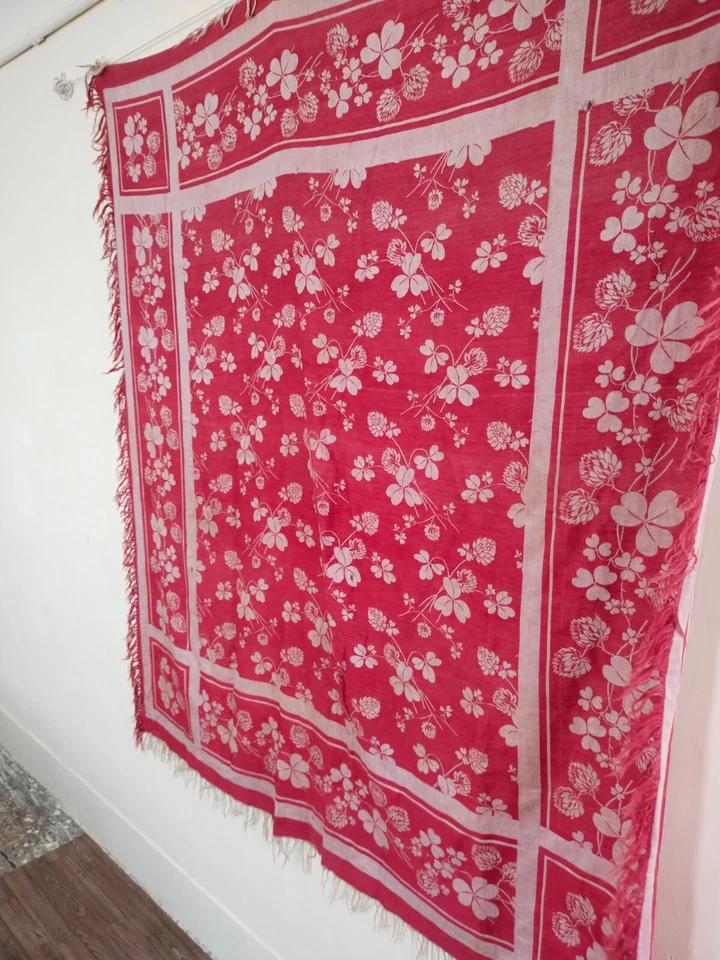 Bufanda de piano roja vintage tipo brocado chal flecos florales chal artículo 263 Foto 4 de 4