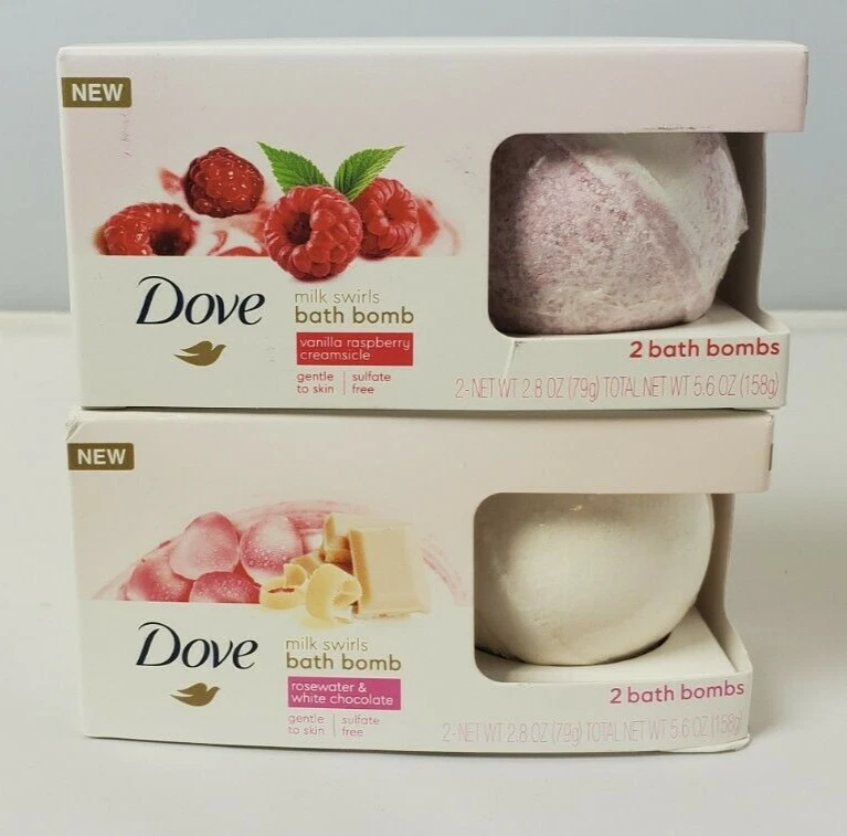 Dove Milk Swirls Bath Bombs Vanilla Raspberry White Chocolate 2ct 2Pak