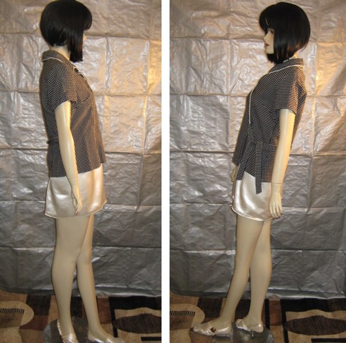 KARIN STEVENS Woman Teen b+w polka dot reverse-Y-neck casual blouse Petite 14 - Picture 2 of 5