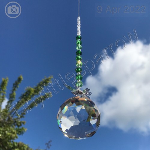New Green 3D Butterfly Hanging Sun Catcher with Glass Crystal Sphere ~ Hope - Picture 5 of 11