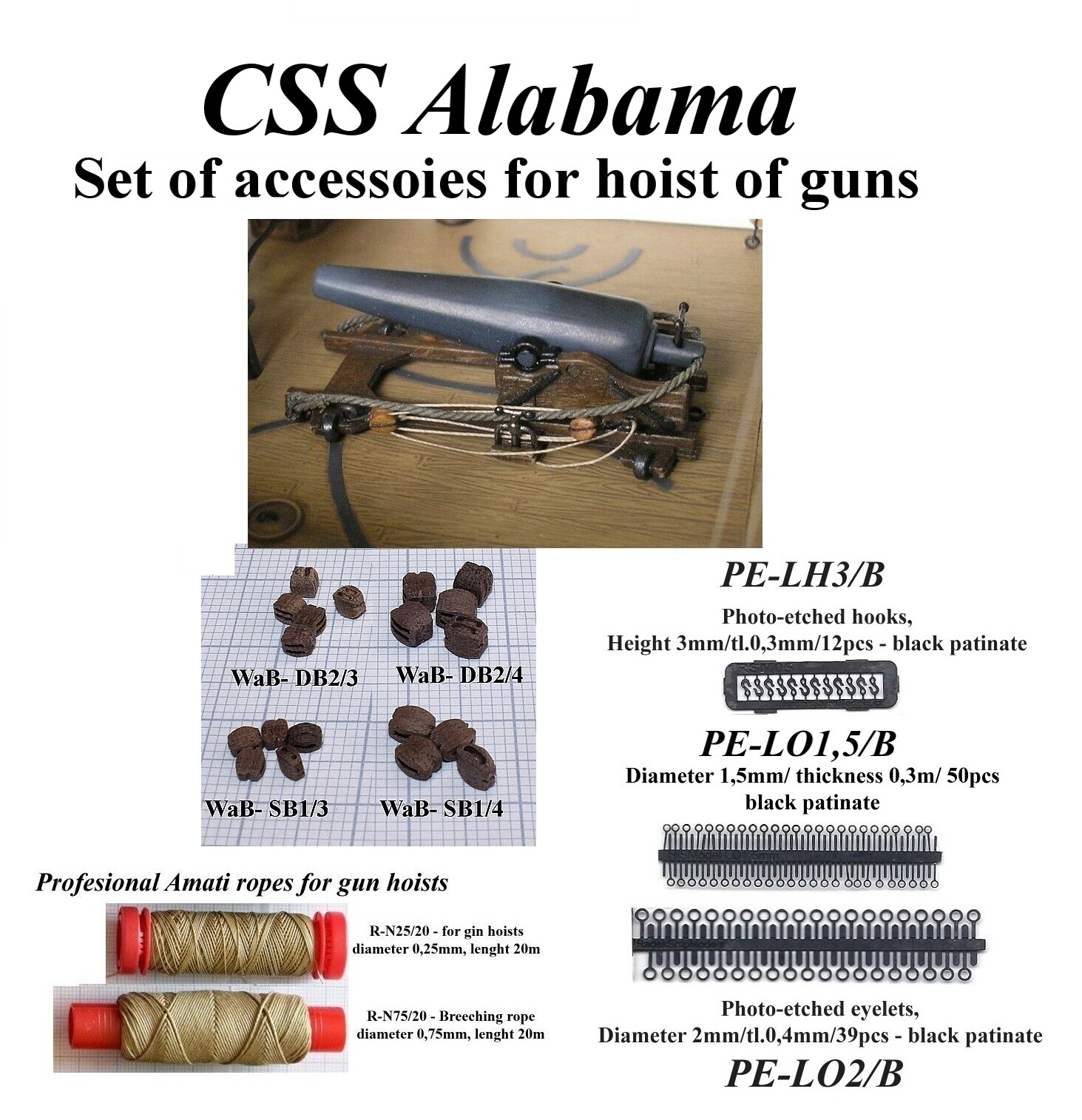 Kit D'accessoires En Bois Revell CSS Alabama 1:96 - 434 Pièces Blocs Noyer Et Yeux Morts