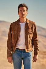 Mens Suede Lamb Leather Trucker Jacket Brown Biker Western Coat Custom S M L XL