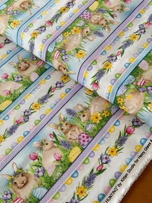 HENRY GLASS FABRICS Henry Glass Patchworkstoff HOPPY HUNTING Bordürenstoff Ostern Osterei Osterhase