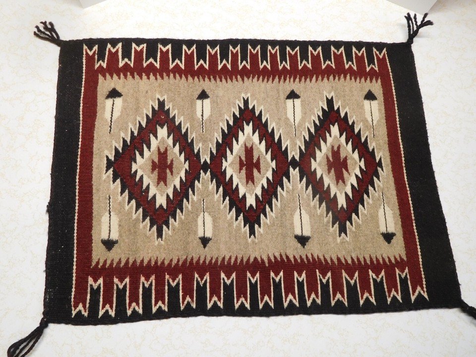 Vintage 1990's Black,Rust,Gray,Beige,White Navajo Eye Dazzler Rug ...