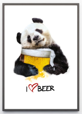 Panda loves beer Wandbild Kunstdruck Bild Poster Fine Art Dekoration Din A3 A4