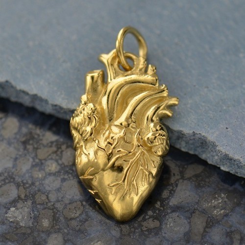 14K Gold Plated Anatomical Heart Charm 