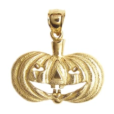 New 14k Yellow Gold Halloween Pumpkin Pendant