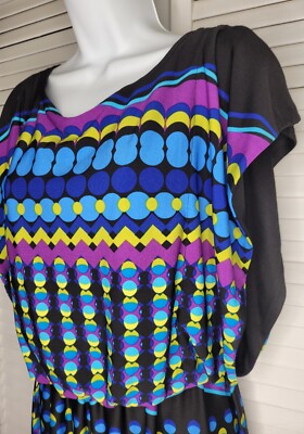 NWT Olivia Matthews Multicolored Dress Cap Sleeve Belted Blouson Stretchy Sz: 6
