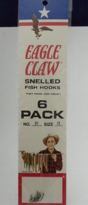 Eagle Claw 31 #12 Karte Von 6 Messing Einzel Snell Haken