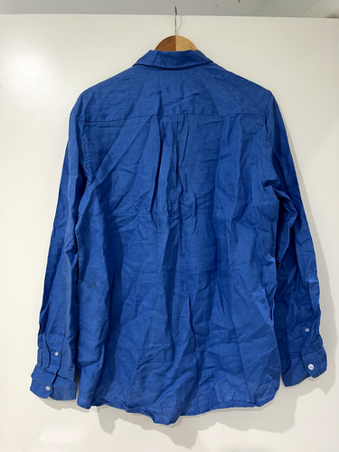 French Connection Linen Classic Fit Long Sleeve Button-Up Shirt Blue Size Medium - Picture 3 of 12
