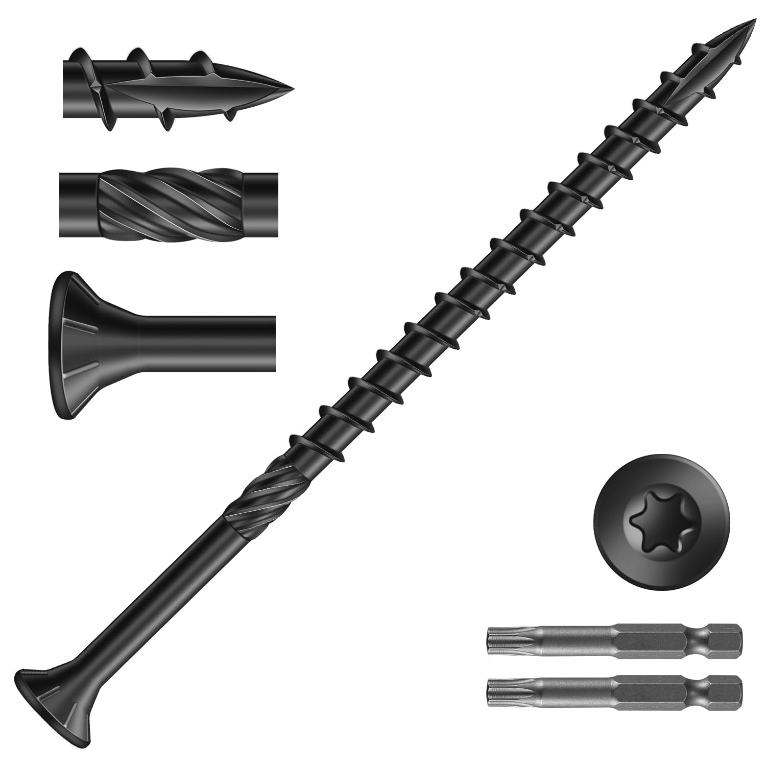 3-1/2 Inch Black Deck Screws - 345Pcs 6Lb Carbon Steel Flat Head Rust Resistant