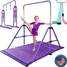 Barra de gimnasia plegable actualizada con anillos, barra Kip plegable con base.