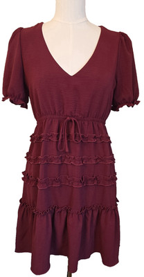 NWT S Burgundy Short Sleeve Dress with Ruffles by Lola Grace MSRP $56
